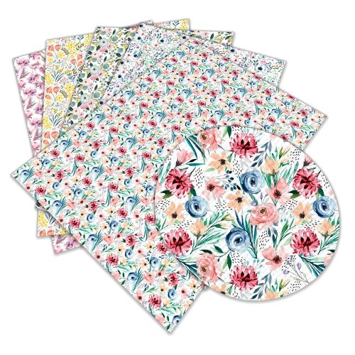 Floral print faux leather sheets 12×8" - Printed vinyl craft leather for DIY earrings & hair bows
