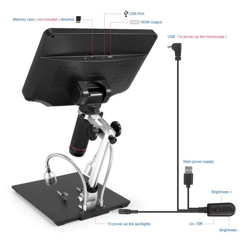 Microscope numérique Andonstar AD409 4MP Wi‑Fi avec écran LCD 10,1 pouces pour inspection et réparation des soudures PCB/SMD