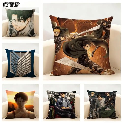 Attack on Titan Cushion Cover — Summer linen-look sofa pillow case, breathable & skin-friendly fabric, invisible zipper