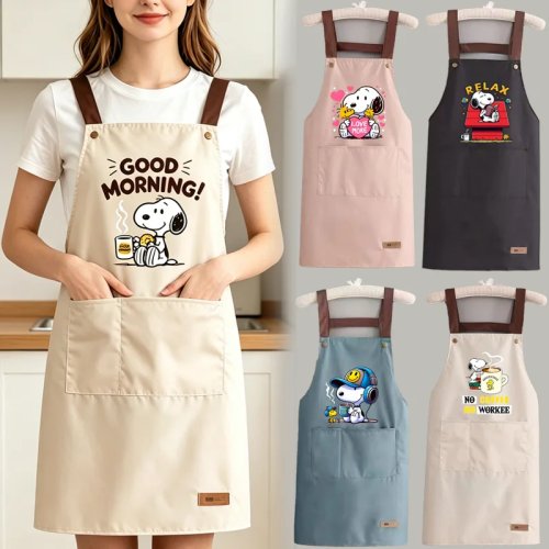 Snoopy cartoon apron – waterproof, oil‑resistant sleeveless kitchen pinafore for baking, restaurant, BBQ, coffee shop; unisex gift