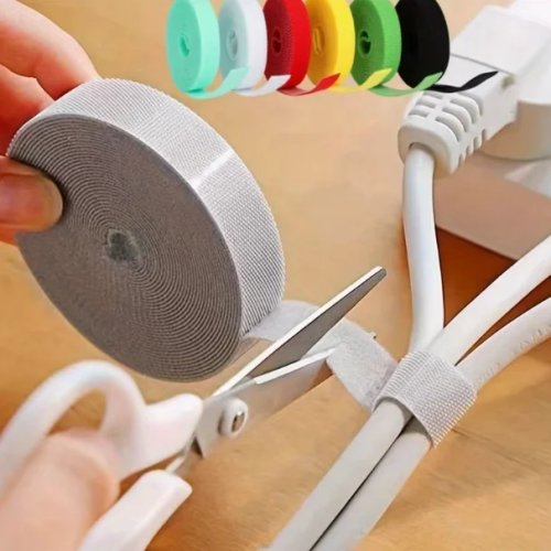 Tali kabel velcro perekat, bisa dipotong dan digunakan ulang — pengikat/organizer kabel untuk komputer dan perangkat elektronik