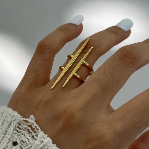 Bague en acier inoxydable plaqué or, motif ligne — pour femme et couple, style hip‑hop
