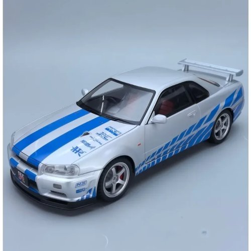 Модель автомобіля 1:18 Nissan GT-R R34 Skyline металева, з механізмом pull-back, зі світлом та звуком — колекційна іграшка, подарунок на день народження