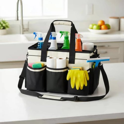 Bolsa organizadora para artículos de limpieza, varios bolsillos y correa para hombro, caddy abierto para el hogar