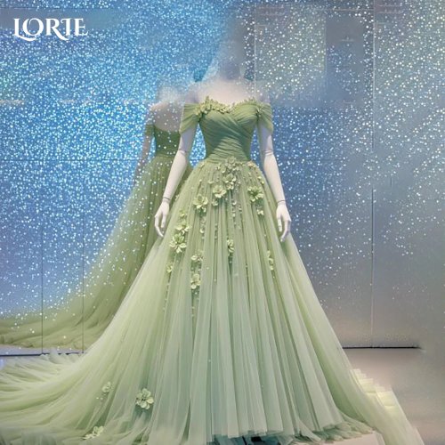 LORIE Lace Off-Shoulder A-Line Evening / Prom Dress with Appliqué and 3D Flower Illusion — Customizable