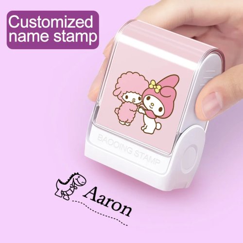 Tampon prénom My Melody personnalisable – Encre étanche et durable, idéal pour fournitures scolaires, organisation de la maison et cadeaux de Noël