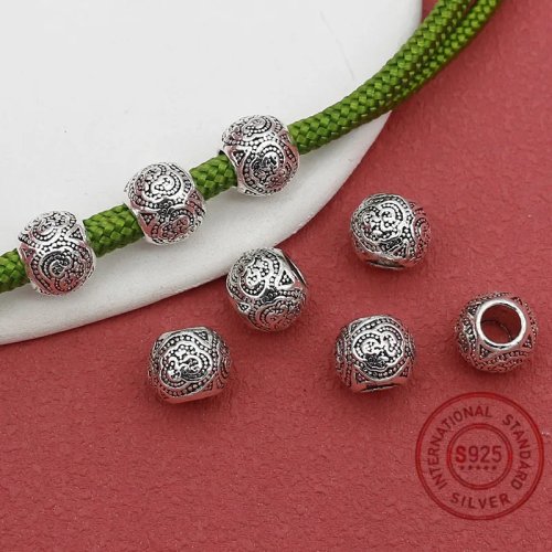 Retro Tibetan-style silver large-hole matte patterned beads - loose spacer beads for bracelets, necklaces, dreadlocks and DIY jewelry