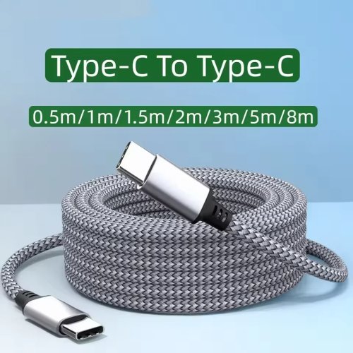 60W USB-C to USB-C PD Fast Charging & Data Cable, Nylon Braided, 1/2/3/5/8 m — for iPhone, Samsung, Xiaomi, MacBook