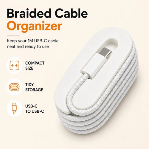 Przenośny zwijacz kabli przeciwplątaniowy do kabli ładowania (Lightning i USB‑C) — kompaktowy organizer na biurko i w podróż