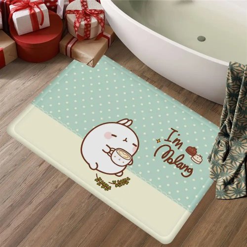 韓国風Molang（モラン）うさぎのフロアマット — かわいい滑り止めプリントマット（リビング・ベランダ・ベッドサイド用）
