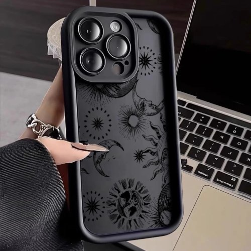 Capa de silicone com padrão Totem Solar Espiritual, anti-impacto, compatível com iPhone 7/8/XS/11/12/13/13 Pro/13 Pro Max/14/15/15 Plus/16/17 Pro Max