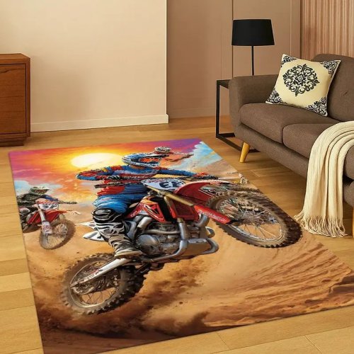 Alfombra infantil moto retro de carreras — Alfombra antideslizante para dormitorio, salón y zona de juegos