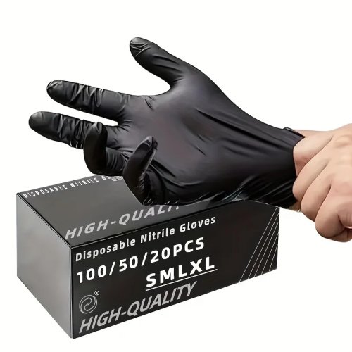 Black nitrile disposable gloves, thickened & waterproof — 100/50/20 pcs, for cleaning, hairdressing, dishwashing, tattoo