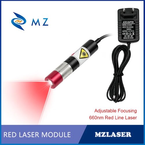 Module laser đường kẻ màu đỏ điều chỉnh tiêu cự Ø16mm 660nm 10–100mW 5V/12V/24V kèm adapter — laser lấy nét cho gia công gỗ/khắc