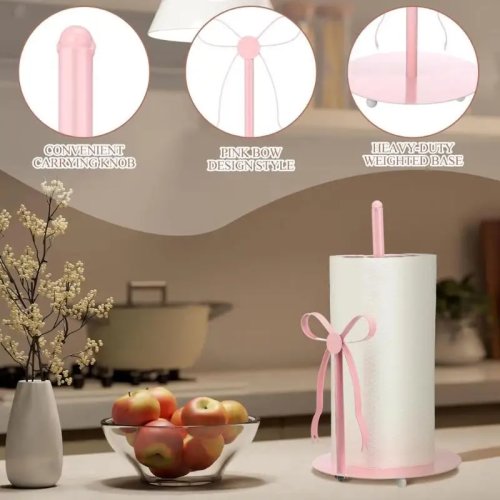 Eleganter Metall-Toilettenpapierhalter rosa mit Schleifen – Freistehender Papier-/Handtuchständer für Badezimmer, einfache Montage