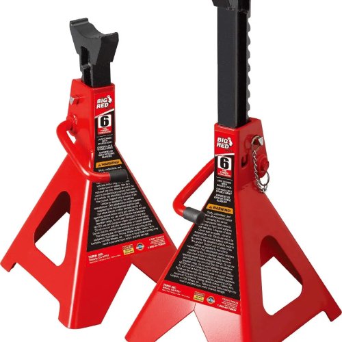 6 Ton Double-Locking Steel Car Jack Stands (12,000 lb) — Red Pair, 2 pcs