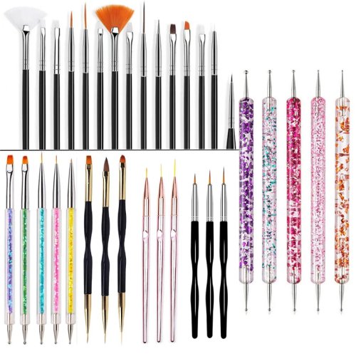 ชุดแปรงตกแต่งเล็บ 5/20 ชิ้น – แปรงแบน, พัด, ไลเนอร์ และปากกาดอทติ้ง สำหรับอะคริลิค/เจล UV