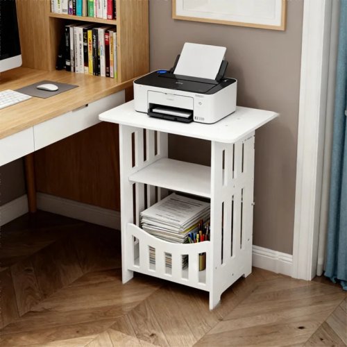 Modern mini nachtkastje met 2 open planken – PVC-houtcomposiet, ruimtebesparende nachtkast voor kleine ruimtes