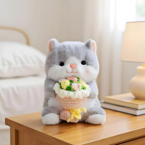 Plüschtier mit Blumenstrauß – Valentinstagsgeschenk für Freundin, Ehefrau, Mutter