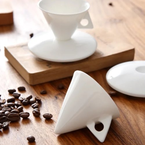Light luxury Bone China espresso shot cup & saucer set — cone/pyramid demitasse, small black