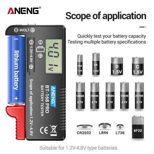 ANENG BT-168 PRO Digital Battery Capacity Tester — Lithium / AA / AAA / Button Cell Universal Load Analyzer with LCD Display