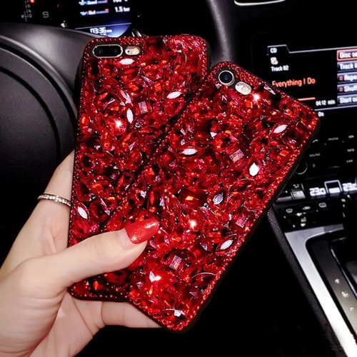 Cover rossa con strass per OPPO A5/A3S/C1/A12E/K3/A1K/F15/A53/A32/A91/Reno4 Pro 3
