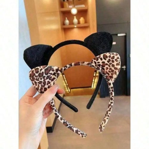 Diadeem met kattenoren en luipaardprint — Kostuum-hoofdband voor Halloween (1 st., printpositie willekeurig)