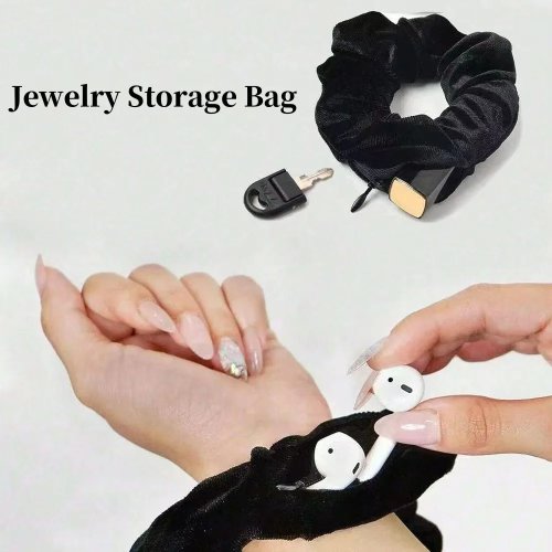 Coletero de terciopelo con bolsillo y cremallera — scrunchie grande deportivo para mujer