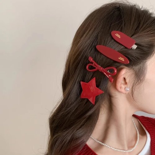 Pinza de pelo lazo rojo estilo coreano – clip lateral para fleco, sencilla para mujer y niña