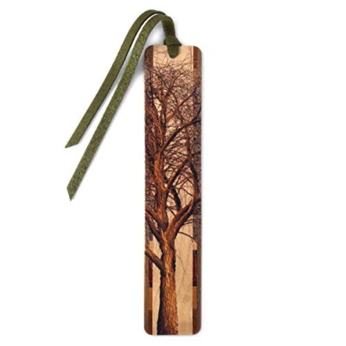 Handgefertigtes Lesezeichen aus Holz, Baum-Design mit grüner Ultrasuede-Quaste — Hergestellt in den USA
