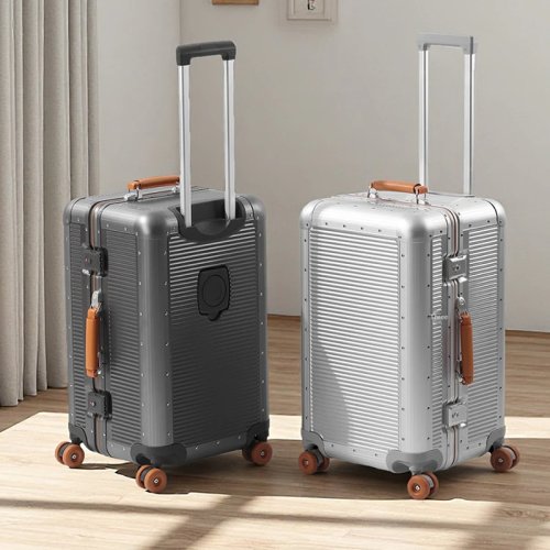 Valise rétro 2026 cadre aluminium, coque en polycarbonate 20/24/28 pouces, roulettes jelly, porte-gobelet et serrure TSA