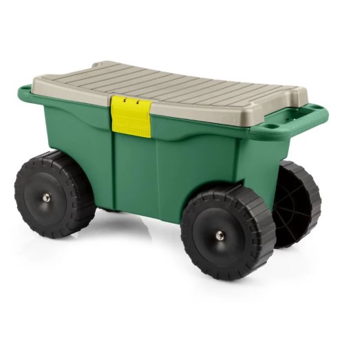 Carrello da giardino con sedile, vassoio portautensili e spazio di stoccaggio - Verde