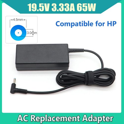 Adaptador cargador 65W para portátil 19,5V 3,33A (4,5×3,0 mm) compatible con HP Chromebook 11 G4/G5, 14 G3, 246 G4, 248