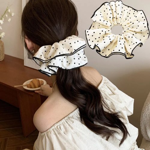 Scrunchie grande de lunares blanco y negro — goma elástica para pelo para mujer y niña