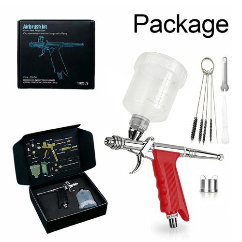 Kit aerógrafo 116C-LS doble acción, alimentación por gravedad — tipo gatillo, patrones ajustables (abanico y redondo), envase de pintura 100 ml