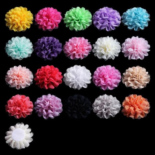Fleurs en tissu chiffon et dentelle 12 cm, 20 coloris, volumineuses — accessoires cheveux enfants, compatibles serre-têtes