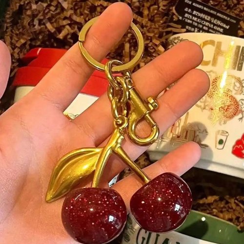 Cherry crystal keychain – cherry pendant bag & wallet charm with clip, resin & metal, unisex (1 or 2 pcs) – Gift for Mom, Dad, Graduation, Teacher
