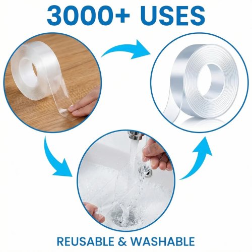 Ruban adhésif nano transparent invisible – ruban double-face pour fixation déco et loisirs créatifs, facile à couper et à appliquer