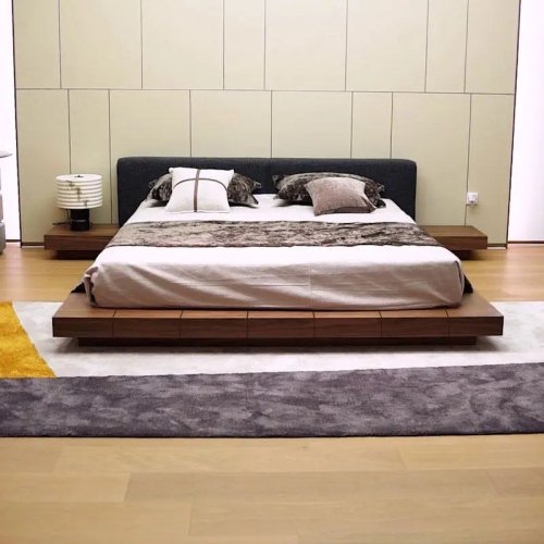 Letto basso in legno massello, stile tatami giapponese, design nordico, letto a piattaforma vicino al pavimento (singolo/doppio)