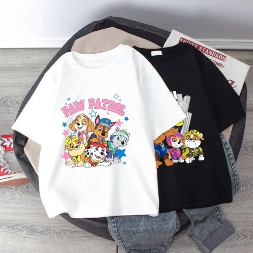 Paw Patrol kinder T-shirt – print van Chase & Skye, korte mouw, ademend en comfortabel, unisex, leuk als feestcadeau