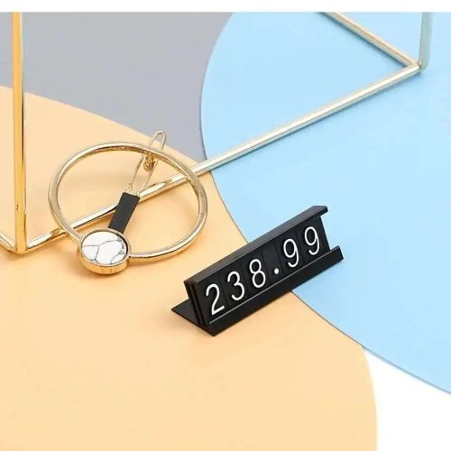 Cubo de precio con marco de aluminio y números ajustables — set de etiquetas/soporte para mostrador o vitrina de joyería