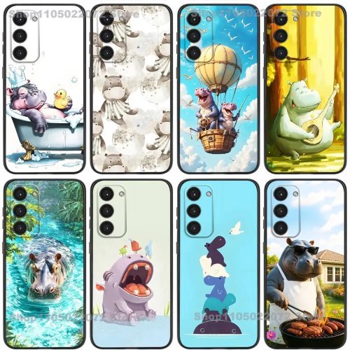 Custodia in silicone liquido morbido con ippopotamo per Samsung Galaxy A20/A21s/A22/A31/A32/A52/A53/A72/A73/A80/A91 - Nera