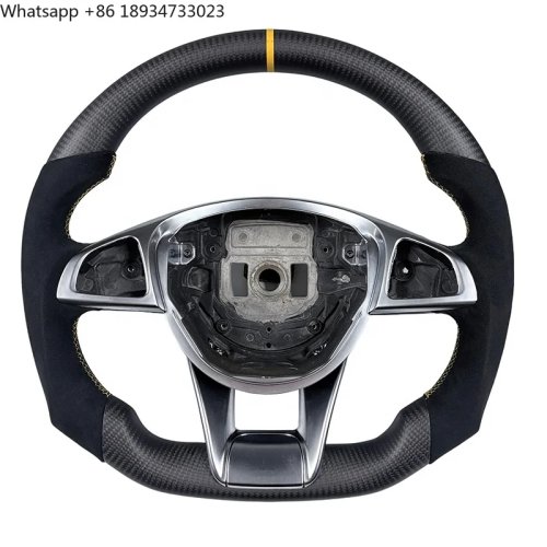 พวงมาลัยคาร์บอนไฟเบอร์ แบบพื้นเรียบ (flat‑bottom) ตรงรุ่น Mercedes‑Benz AMG C63/CLS63/E63/GLE63/CLC63/GTS