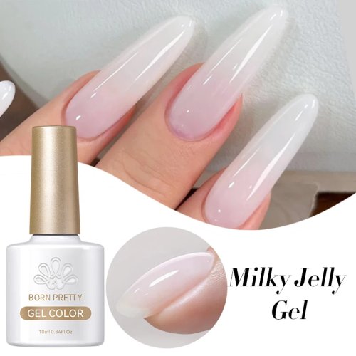 BORN PRETTY Gel móng 10ml Milky Jelly trắng sữa, bán vĩnh cửu, tháo bằng ngâm (soak-off), dùng cho UV/LED