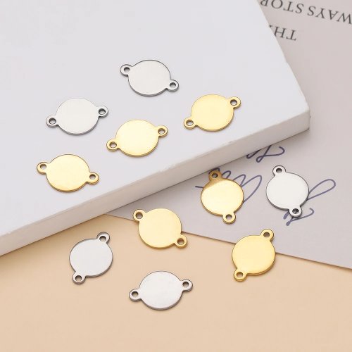 แพ็ค 10/20 ชิ้น จี้รูปหกเหลี่ยมสแตนเลส สไตล์ dog tag ฝัง 2 รู สำหรับทำสร้อยคอ DIY