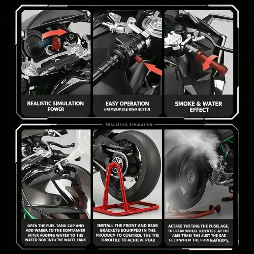 مجسم دراجة نارية Kawasaki Ninja H2R بمقياس 1:6 من سبائك مصبوبة (داي‑كاست) — نموذج قابل للجمع واقعي للعرض، لعبة/هدية للأطفال والبالغين