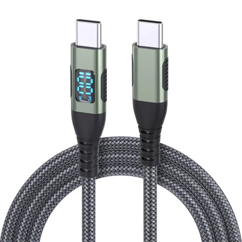 HOMEFISH Швидкий зарядний пристрій 100W PD з LED‑дисплеєм, подвійний USB‑C (6A) + кабель Type‑C — сумісний з Huawei, Xiaomi
