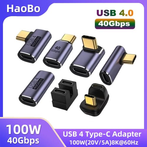 Adaptador USB4.0 USB-C 90° OTG – 40Gbps, 100W (5A) Carga rápida y datos USB-C a USB-C, 8K@60Hz para MacBook