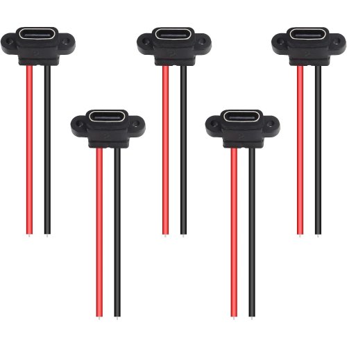 Paquete de 5 conectores USB‑C hembra para chasis/panel, 2 pines, resistente al agua, puerto de carga 3A