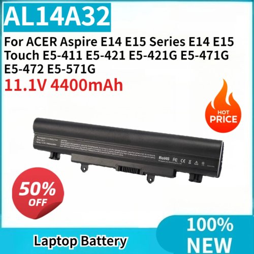 Baterai Laptop AL14A32 11.1V 4400mAh — Pengganti untuk Acer Aspire E14/E15 (E5-411, E5-421, E5-421G, E5-471G, E5-472, E5-571G)